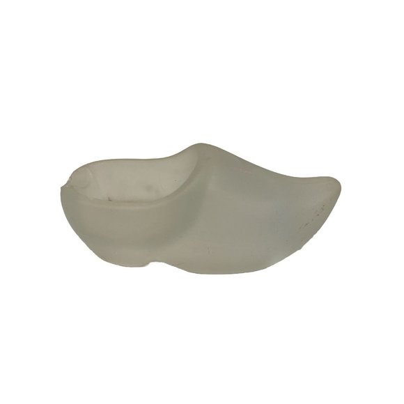 MCM Frosted Glass Figural Dutch Wooden Clog Shoe Ashtray READ - Picture 1 of 11